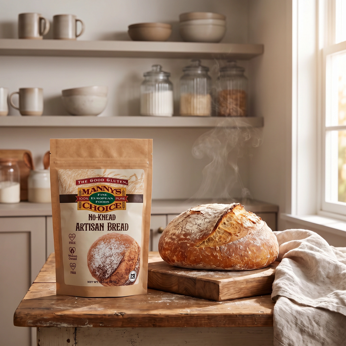 Manny's Choice No-Knead Artisan Bread Mix, prepared and served