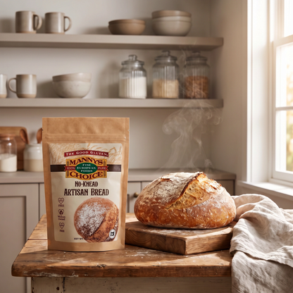 Manny's Choice No-Knead Artisan Bread Mix, prepared and served