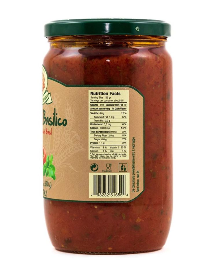 Family Size Tomato Sauce with Basil-sideb